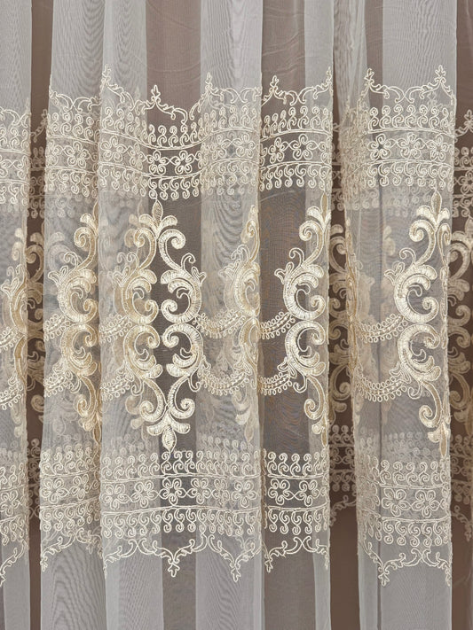 Nagy Barokk mintás Arany - Ekrü Kész Függöny - Több Méretben