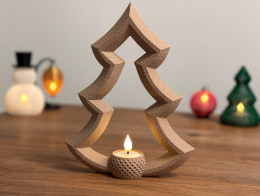 Karácsonyi Fenyőfa Mécsestartó + Ajándék LED Mécses - 3D nyomtatott PLA műanyag
