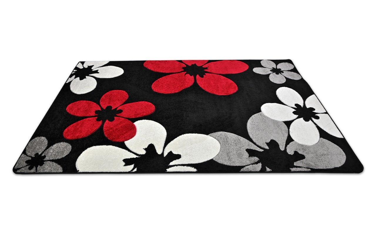 Margaret Flower Black - Red Szőnyeg 60 x 110 cm Huzziyas Home